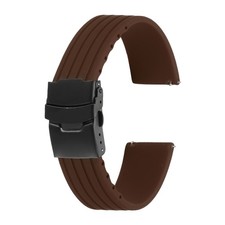 Silicone Watch Bands 22mm Soft Watch Bands with Black Snap Buckle, Brown