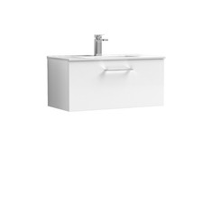 Image of Nuie Arno Gloss White 800mm Wall Hung Single Drawer Vanity Unit and Minimalist C