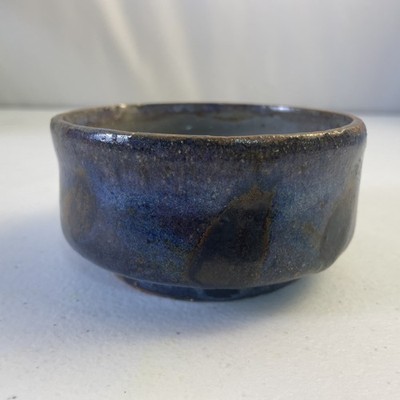 Handmade Studio Pottery Tea Bowl Chawan Blue Brown Glaze 4'' Wabi Sabi Art