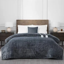 Brookstone Full/Queen Heated Micro Herringbone Blanket Gray
