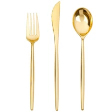150PCS Gold Plastic Silverware, Plastic Utensils,Gold Silverware Disposable,D...