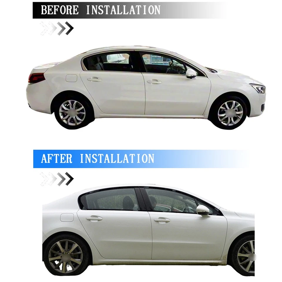 Glossy Black Chrome Delete Window Trims For Peugeot 508 2011-2017 Sedan Foto 2 de 4