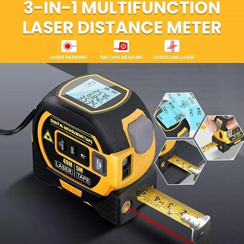 3 in 1 Range Finder Digital Measure Tape Laser Distance Meter Measuring Tool - Image 4 of 4