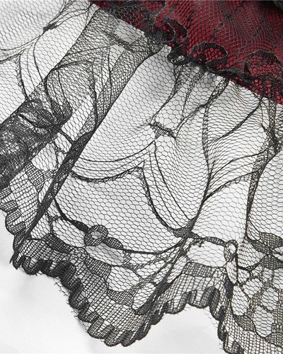 Dark in Love Long Gothic Skirt Black Red Velvet Lace Steampunk Victorian Bustle - Picture 10 of 12