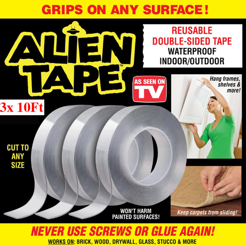 10Ft x 3PCS Alien Nano Magical Tape Double Sided Traceless Washable Adhesive Gel - Picture 2 of 13