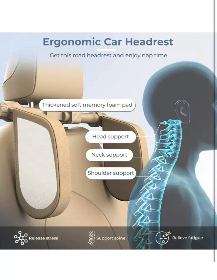 Almohada reposacabezas de coche Yoocaa, reposacabezas Road Pal, asiento de coche ajustable caqui Foto 2 de 4