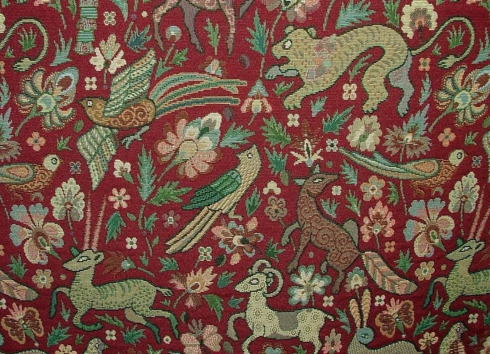 Tissu De Rideau En Tapisserie Tudor Forêt Bordeaux Coussins Nappe - Photo 1/4