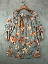 NWT $69 WANDERLUX Womens Small Gray Boho Floral Mini Dress Flowy Off Shoulder