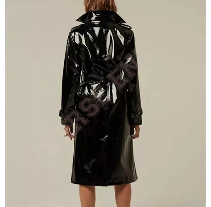 Vinyl PVC Leather Trench Vinyl Shiny Light Weighted Raincoat Stylish Trench Coat - Image 2 of 4