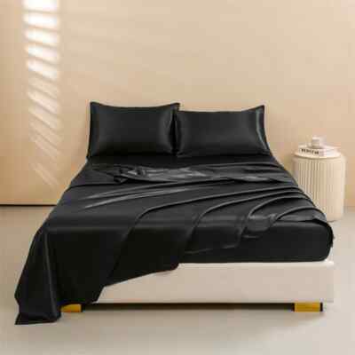 Satin Bed Sheets Queen Size Sheets Set Silky Bedding Deep Pocket Fitted Sheets