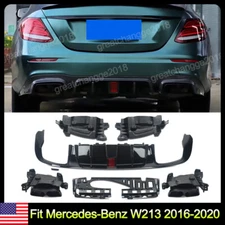 Gloss Black For Mercedes Benz W213 16-20 F1 Style Rear Diffuser Lip Exhaust Tips