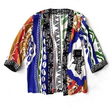 John Mark Nwt Multi Print Open Front Neck 3/4 Sleeve Kimono Top Petite Medium PM