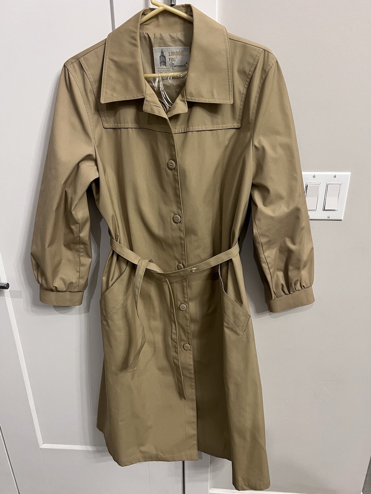 Vintage London Fog Tan Hooded Trench Coat Women’s Size 14P Raincoat-image