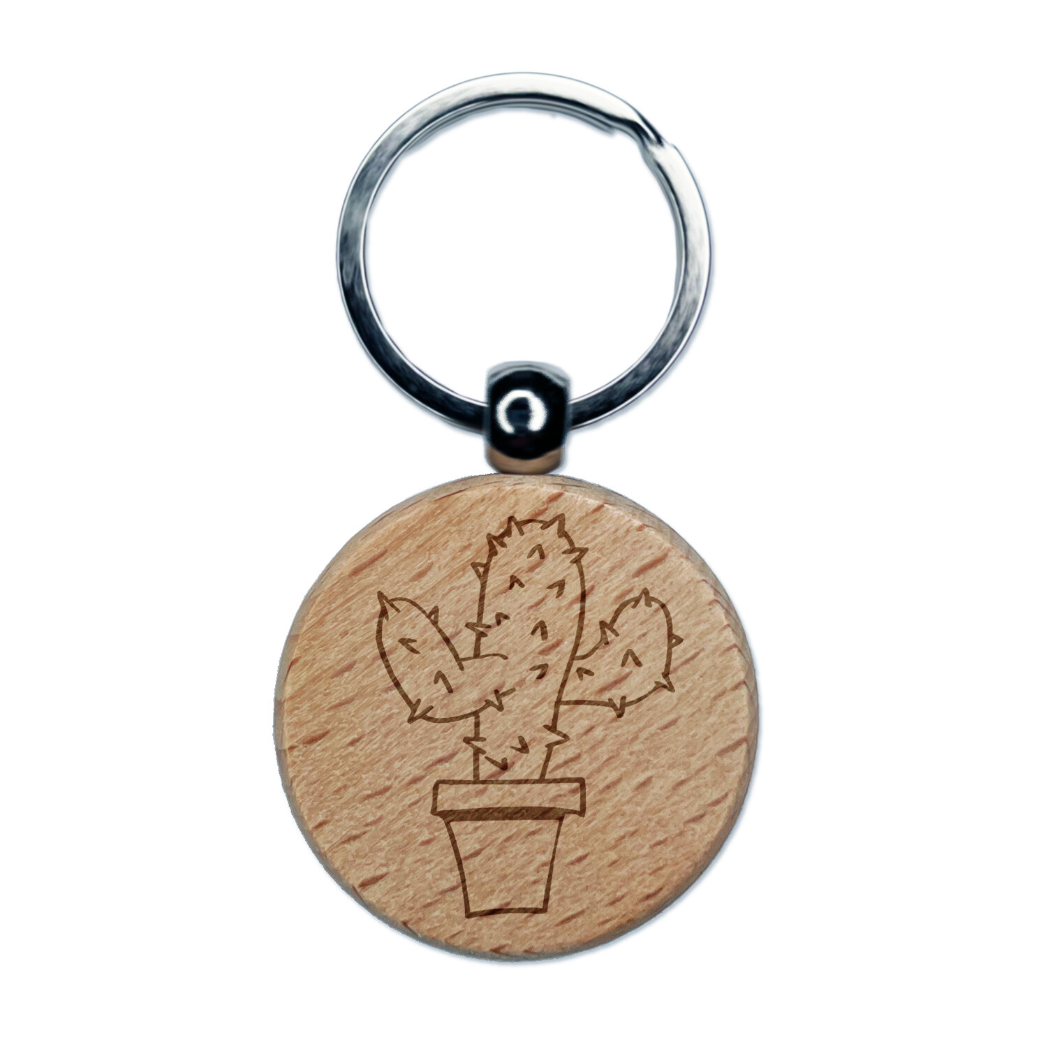 Cute Cactus Wood Keychain Charm with Engraved Design