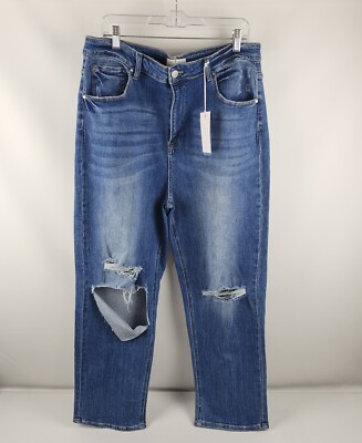 Risen Jeans Womens 2XL Blue Relaxed Fit High Waist Distressed Denim RDP5101X NWT
