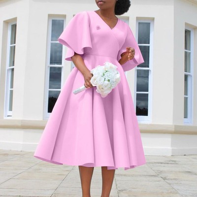 tea length casual spring dresses Kukoosong Women's V-Neck 3/4 Sleeve Tea-Length Casual Shift Dress with Pockets, Polyester Fabric for Daily Wear and Party