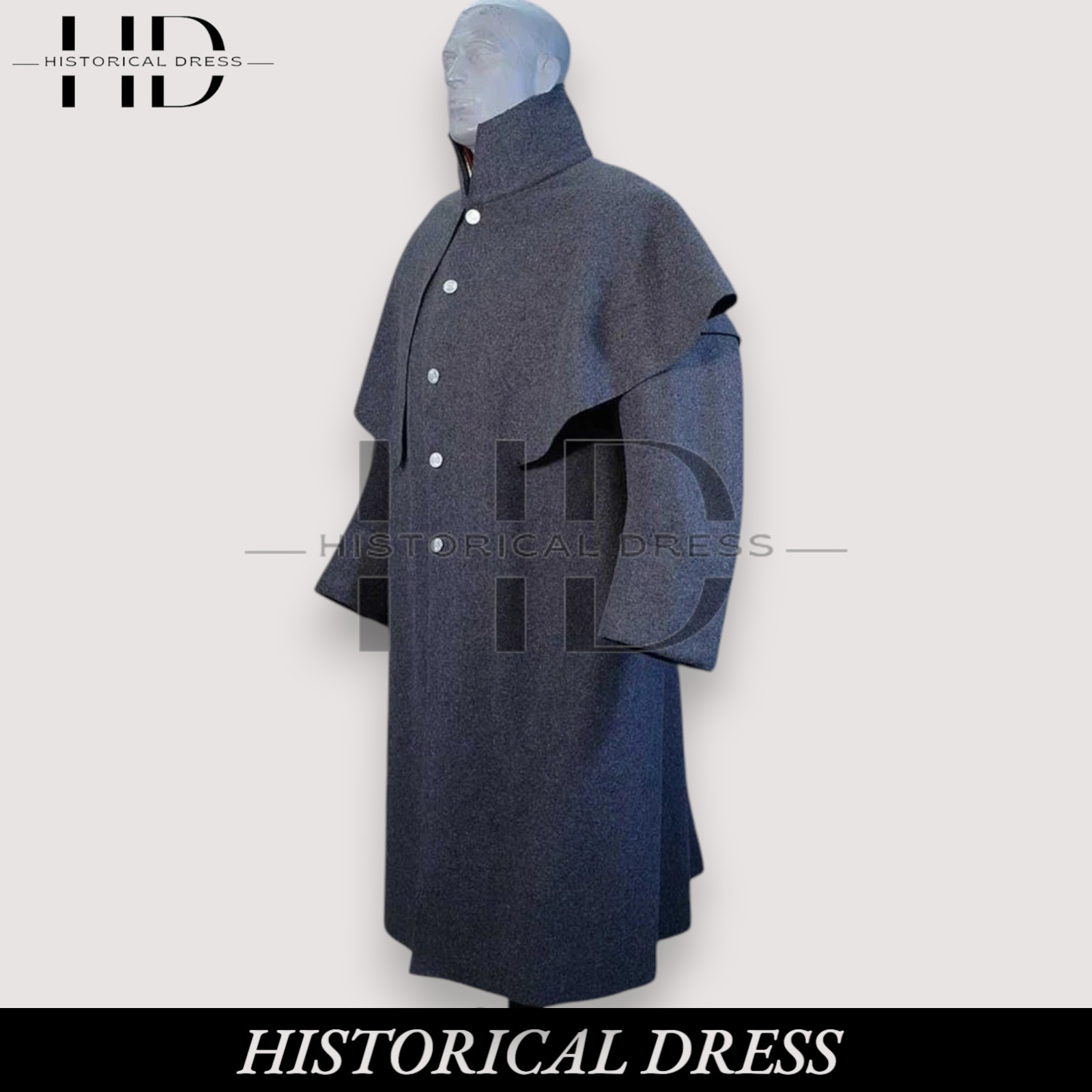 New single-layer grey wool british military greatcoat cape | handmade victorian