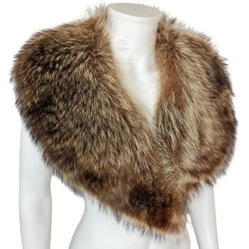 Vintage Raccoon Fur Collar Brown One Size Fits All - Picture 2 of 6