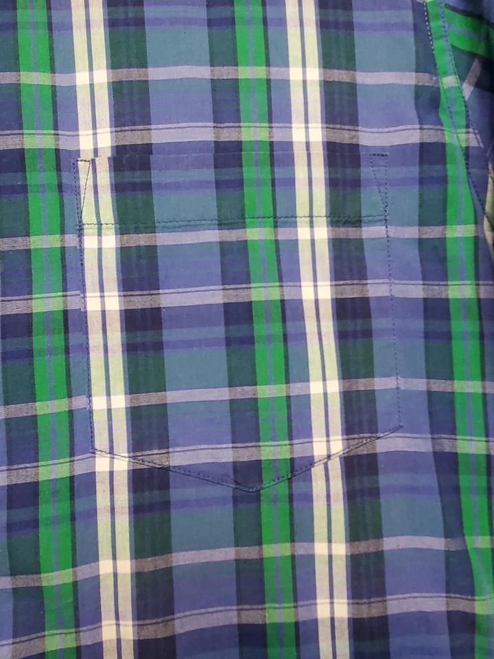 Camisa Joe Fresh Para Hombres Manga Corta Botón Extra Grande Azul Verde Algodón a Cuadros Foto 2 de 4