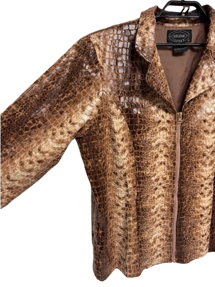 Selene Sport Mujer Forrado Blazer Chaqueta Imitación Piel Serpiente Cremallera Talla 18W Foto 3 de 4