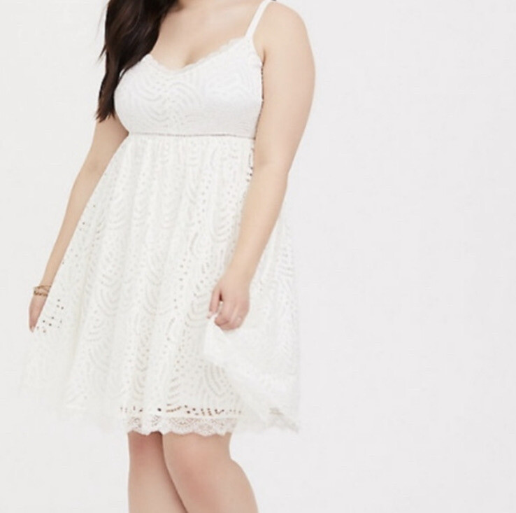 Lace White Fit And Flare Dress Knee Length Women's Torrid Ivory White Lace  Skater Fit Flare