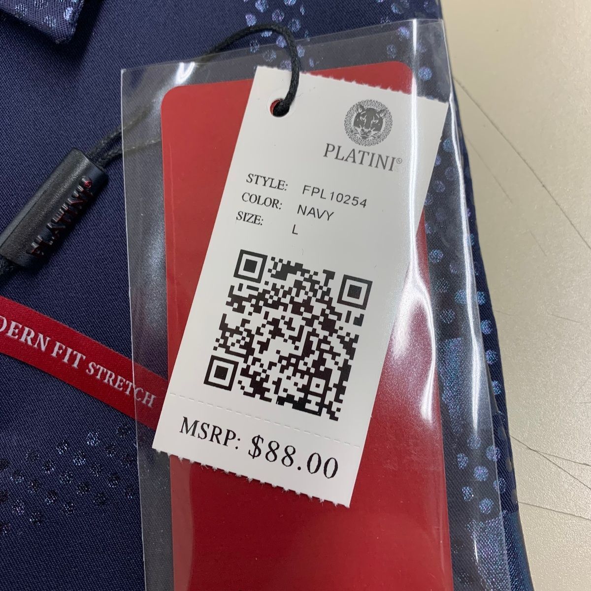 PLATINI Long Sleeve Modern Fit Foiled Shirt Men's Size L Navy