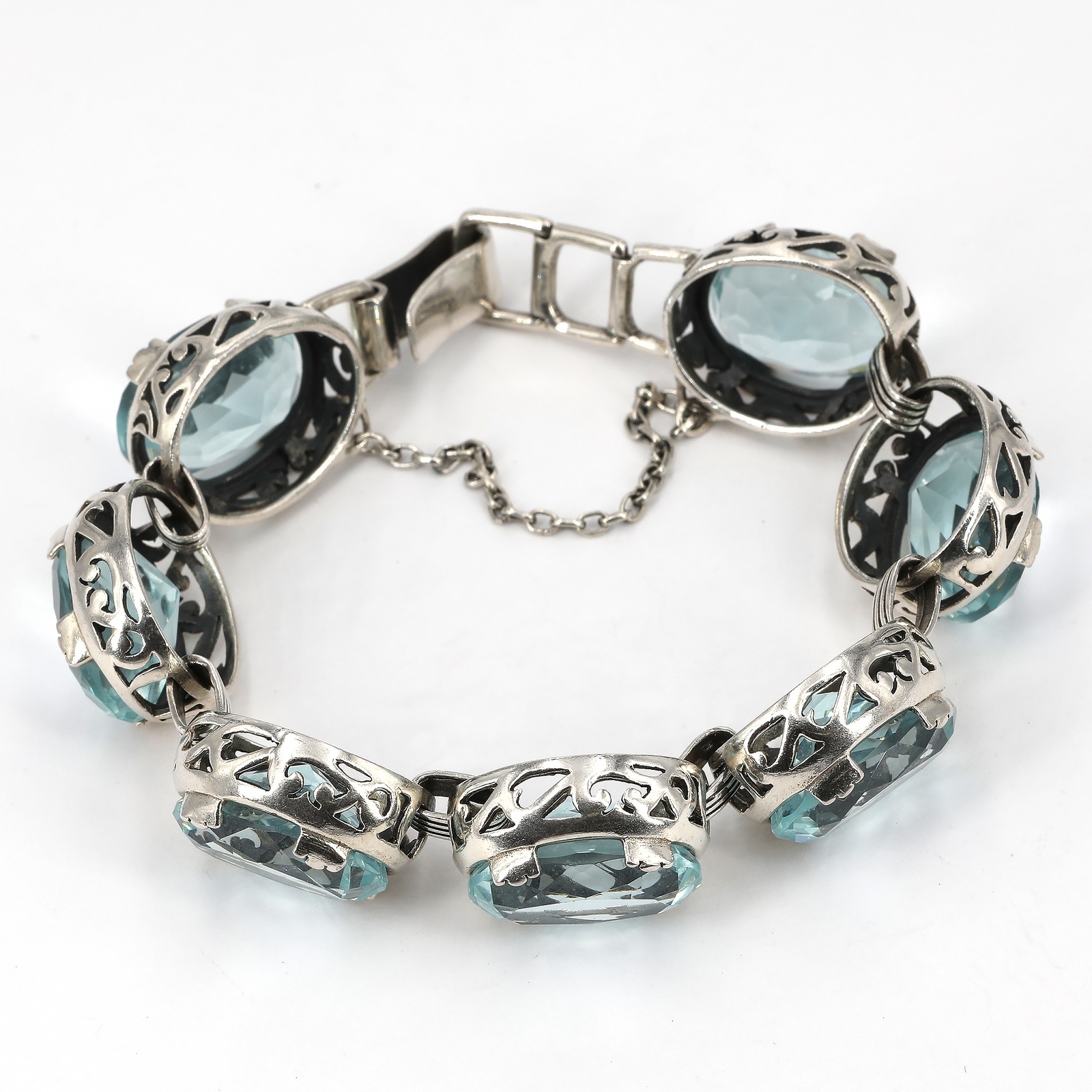 Retired Silpada BOLD Sterling BLUE LAGOON Aqua Glass Oval Link Bracelet B2093