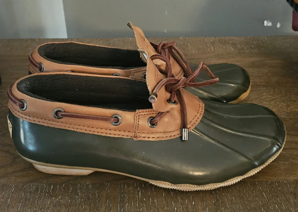Sperry para J. Botas impermeables Crew para mujer de goma verde de cuero marrón talla 8 Foto 3 de 4
