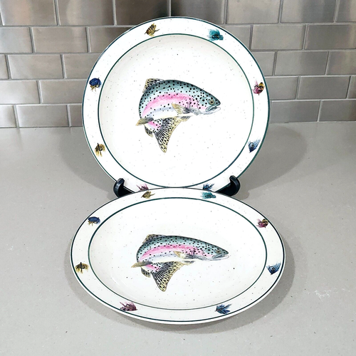 2 Folkcraft Rainbow Trout by Scotty Z Stoneware 10 3/4” Dinner Plate Bowl - Picture 6 of 17