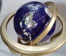 Semi-Precious Inlaid Stone Gyroscopic Table Top Globe w/ Compass