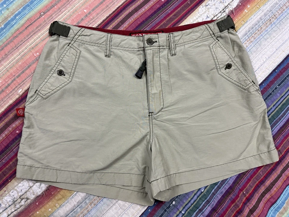 Y2k Code Bleu Women’s Tan Paratroop Beige Cargo Shorts Waist Straps 32” W Sz 13 - Image 2 of 4