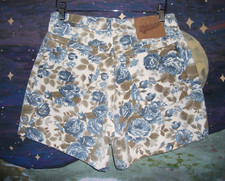 Vintage 1980s Merona Floral White Denim Shorts 90s Made in USA Women's Size S