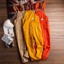 Men Pockets Overalls Casual Jumpsuit Hip Hop Bib Retro Pants Straight Trousers