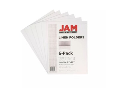 JAM Paper Two-Pocket Textured Linen Business Folders White 95448D Factory New