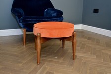 Vintage Mid Century footstool with Orange Velvet Fabric
