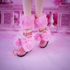 1/4 1/3 BJD Warm Winter Doll Shoes Long Snow Boots Hairy Ball Fuzzy Sweet Pink