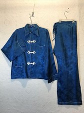 Vintage Asian Pajama Set Blue Sleepwear Cosplay Props 2 Piece Set L DRAGON
