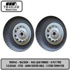 185R14C 104/102N Caravan Trailer Wheel Tyre rated 900Kgs 5 Stud 5x112mm PCD x 2