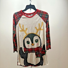 Wonder Nation Flannel Long Sleeve Nightgown Penguin Plaid Girls Size L