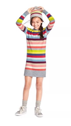 NEW GAP Kids Girls Fun Crazy Wide Stripe Silver Metallic Sweater Dress M L NWT - Picture 1 of 4