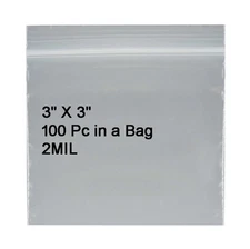 200pc 3 x 3" 2mil Reclosable Resealable Poly Clear Zip Bags Self Locking Zipper