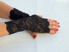 Black Short Fingerless Elastic Stretch Lace Gloves for Women