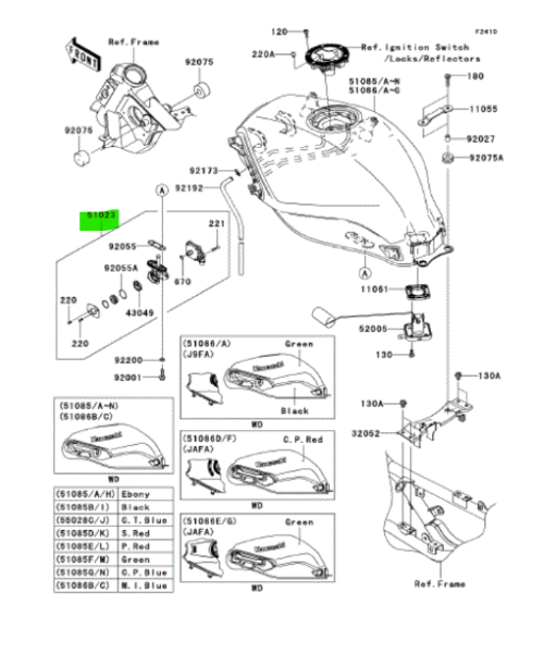 KAWASAKI NINJA 250R EX250J8F Tap Assembly Fuel 51023-0032 Genuine