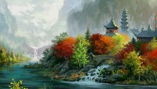 Landscape painting art asian architecture house tower Custom Gaming Mat Desk