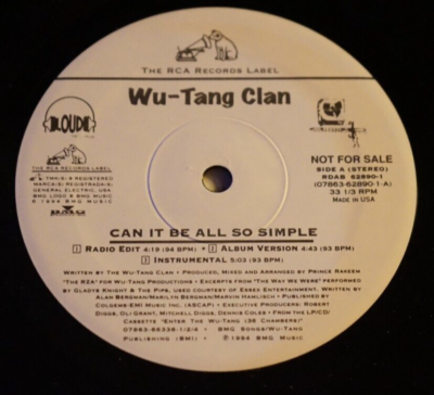 Wu-Tang Clan Can it be all so simple VG+ 12 inch Ain't nuthing ta