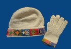 BRAND NEW, ALPACA AND SHEEP WOOL, HAND KNITTED SET OF BEANIE AND GLOVES, WHITE