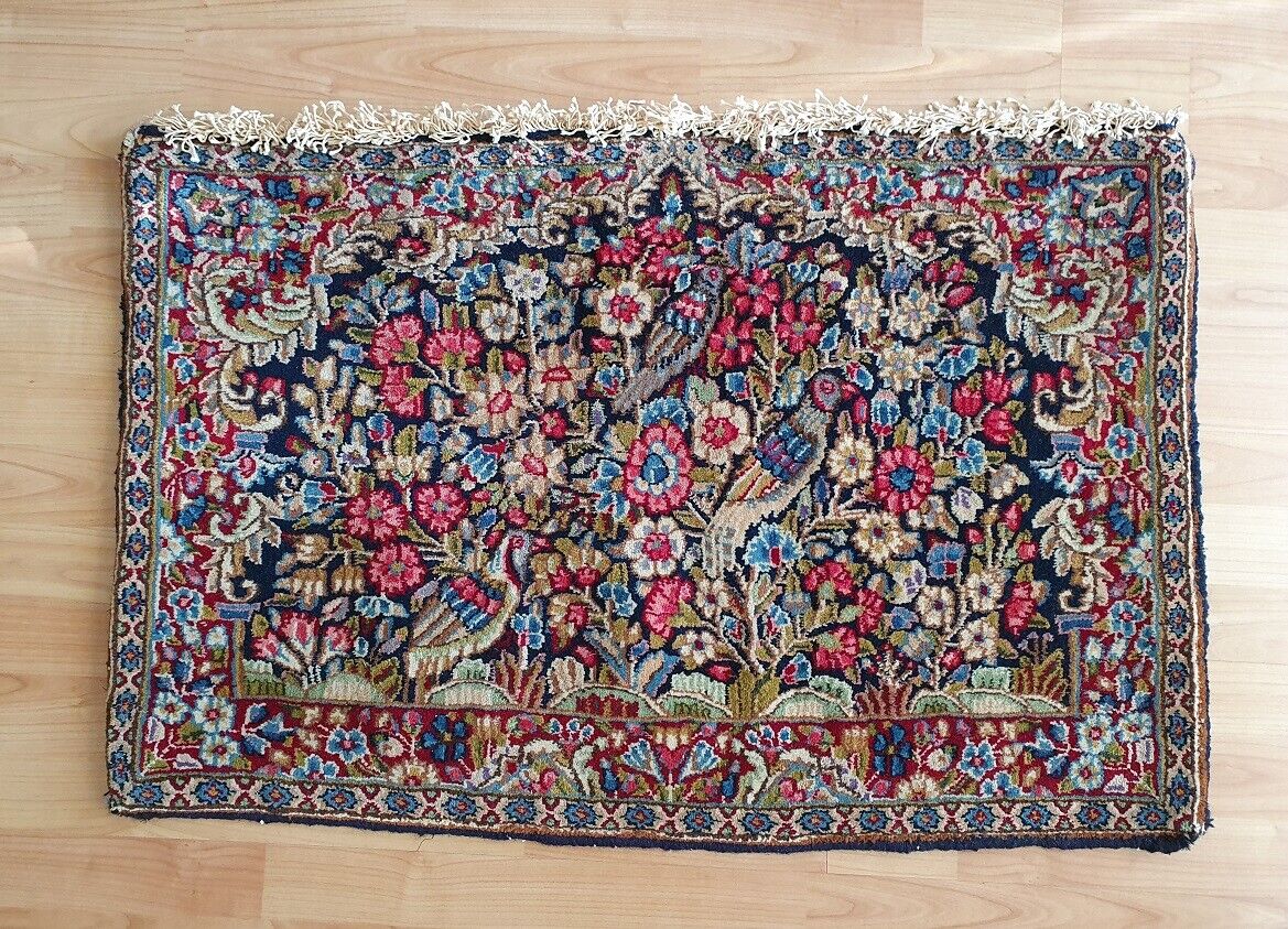 Vintage Handmade Oriental Rug Wool 88 X 56 cm Floral Colourful 2' 11" x 1' 10"