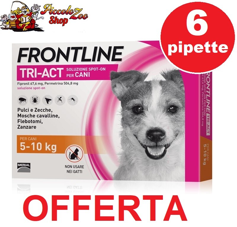 Frontline TRI-ACT 6 pipette antiparassitario per cane di 5-10 kg NEW