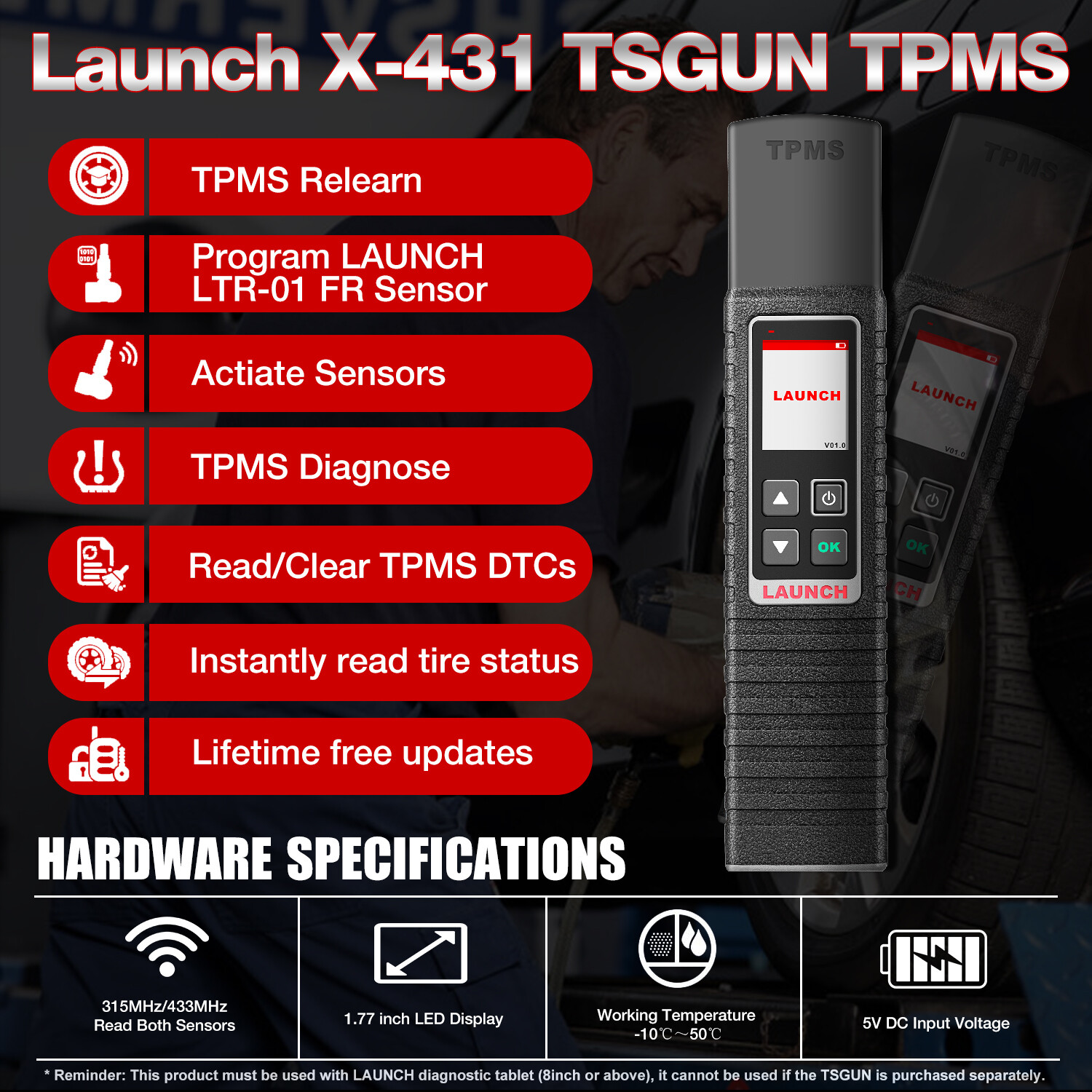 Launch X431 TSGUN TPMS Tire Pressure Detector Car TPMS Sensor Tool ...