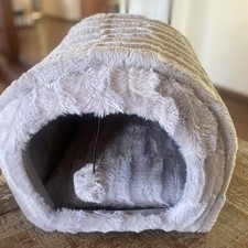 Cat Tunnel Bed Gray Fur Soft Puppy Washable Warm Kitty Cats New Cave Fun Best
